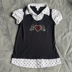 Vintage Y2K Limited Too black and white polka dot angel baby tee kids size 14